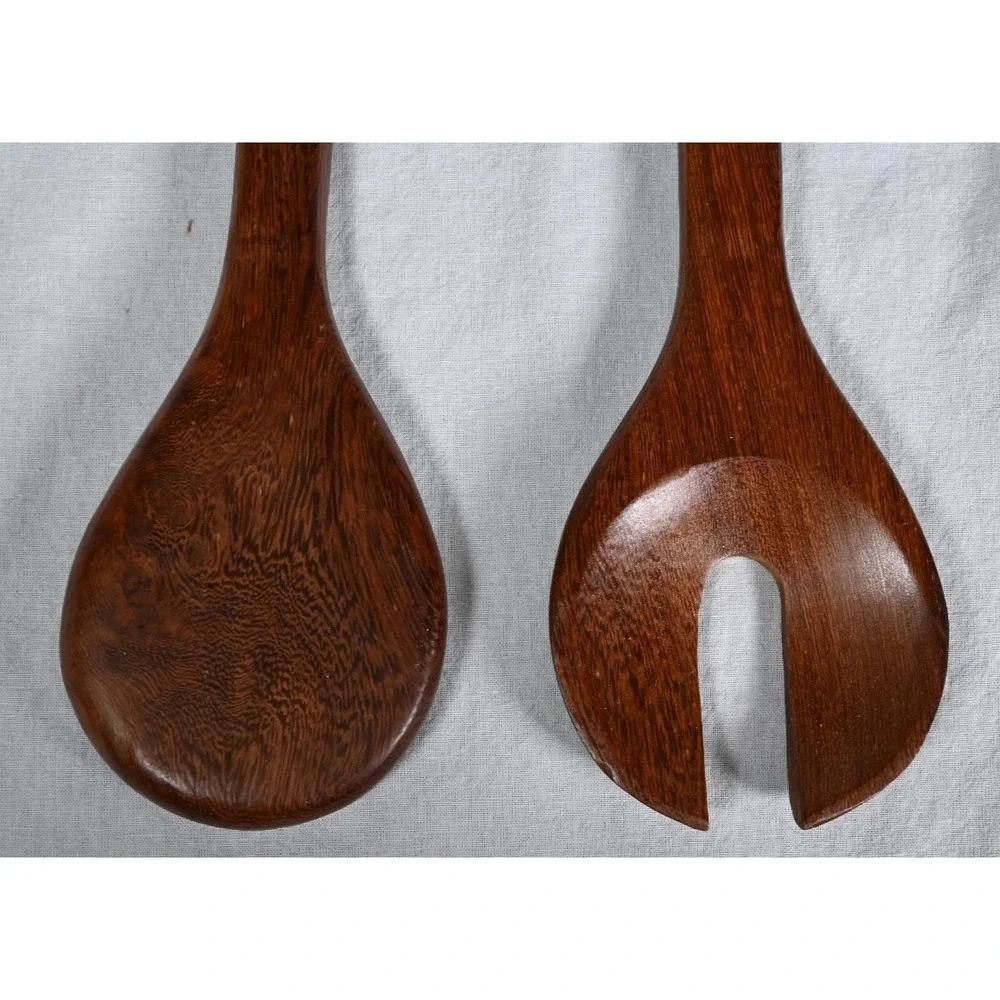 Set of 2 Wooden Parrot Salad Servers Hand Carved Utensils 13-7/8